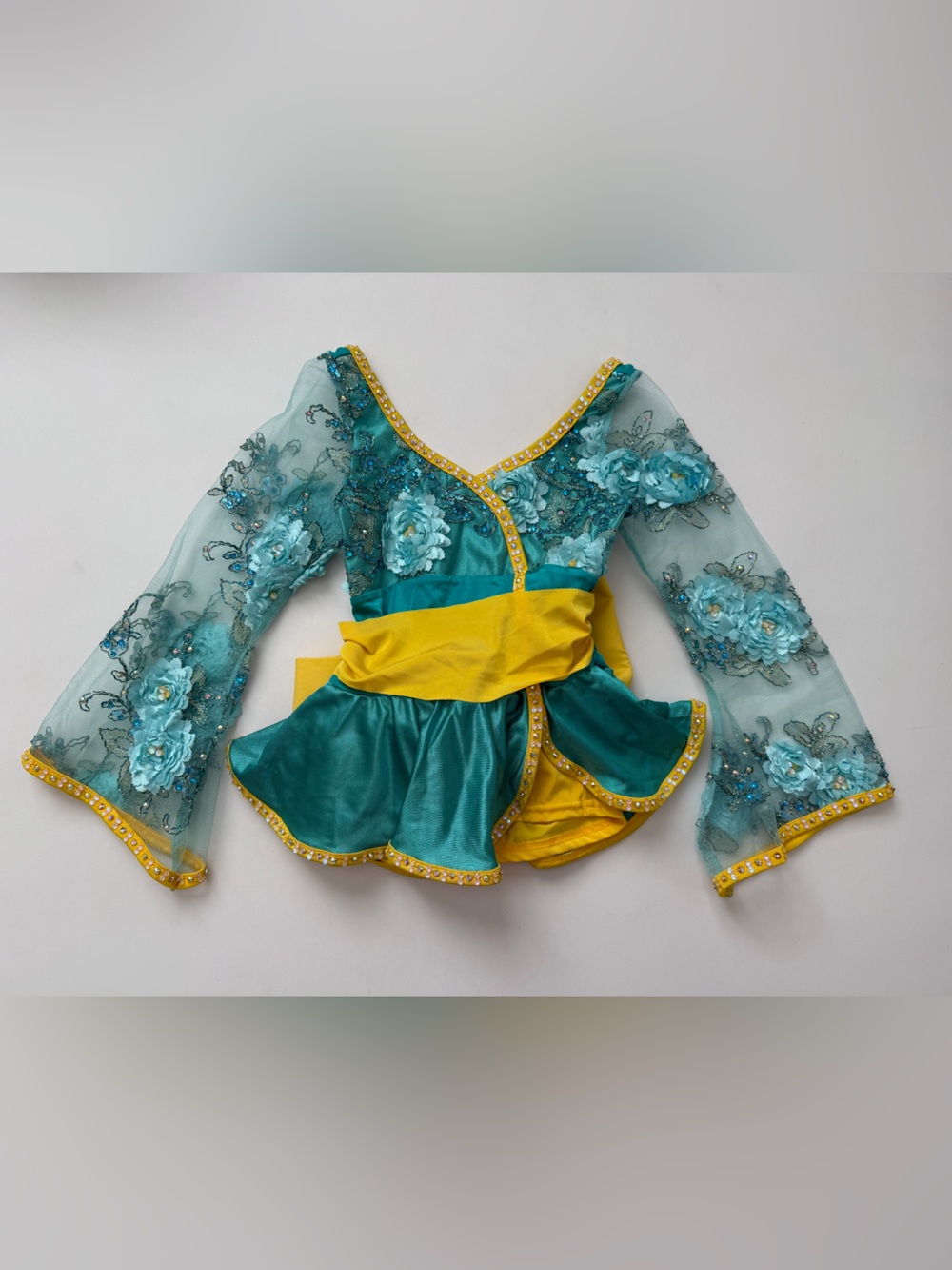 Girls Teal and Yellow Floral One-Piece Dance Outfit